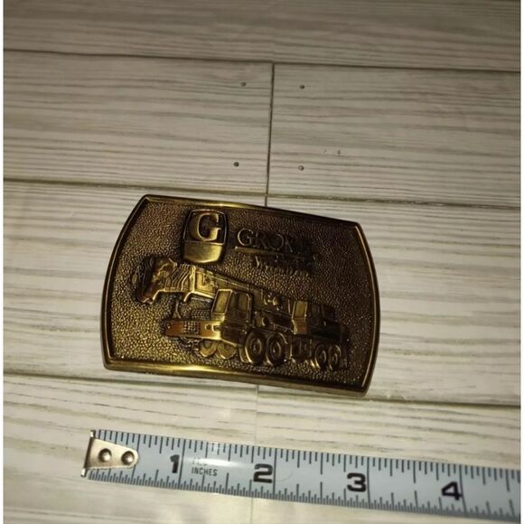 Vintage Jadco Solid Brass Belt Buckle G Grove Worldwide Graphic Design 3½in - Picture 8 of 9